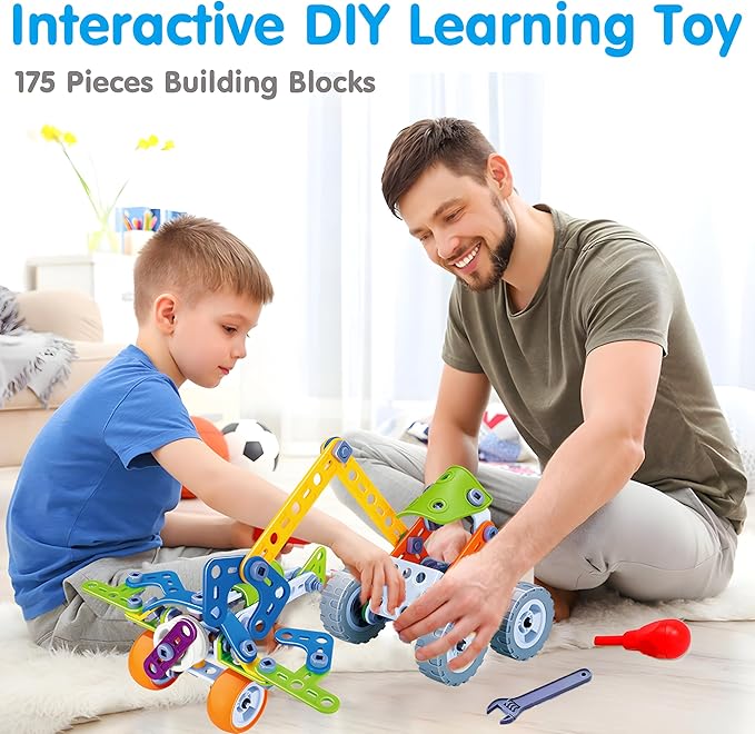 MOONTOY 11 in 1 Stem Building Toys for Kids Ages 4-8 STEM Toys for 4 5 6 7 8+ Year Old Boy Birthday Gift Idea, 175 Pcs Educational Construction Toy for Boys 5-7 4-6 6-8 Erector Set Blocks Game