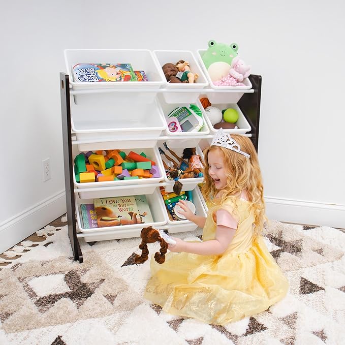 Humble Crew Modern Toy Organizer with 12 Bins, Espresso/White