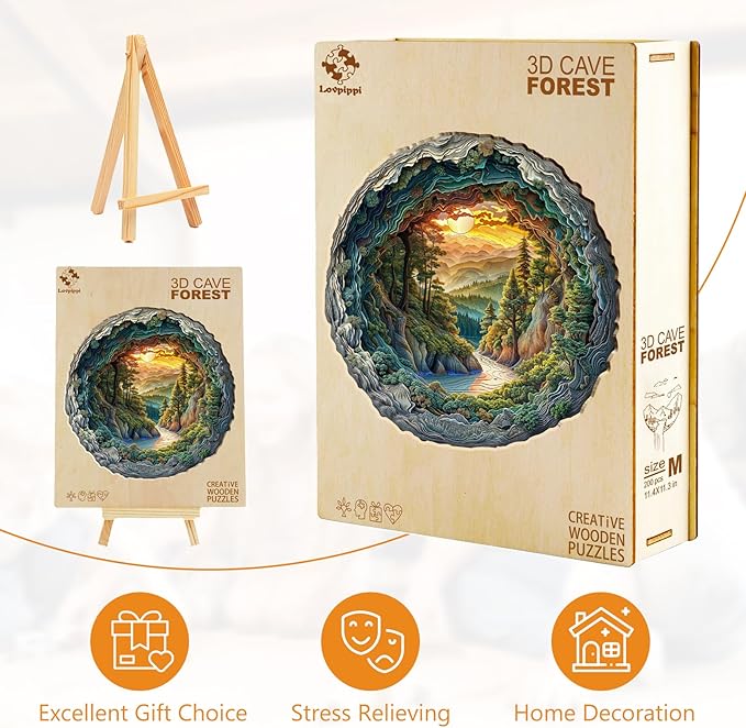 Wooden Puzzles for Adults, Wooden Jigsaw Puzzles for Adults Kids, 3D Cave Forest Unique Shaped Wood Puzzles Adult, Creative Birthday Gifts for Friends Family Game (8.5 * 8.4in 100pcs)