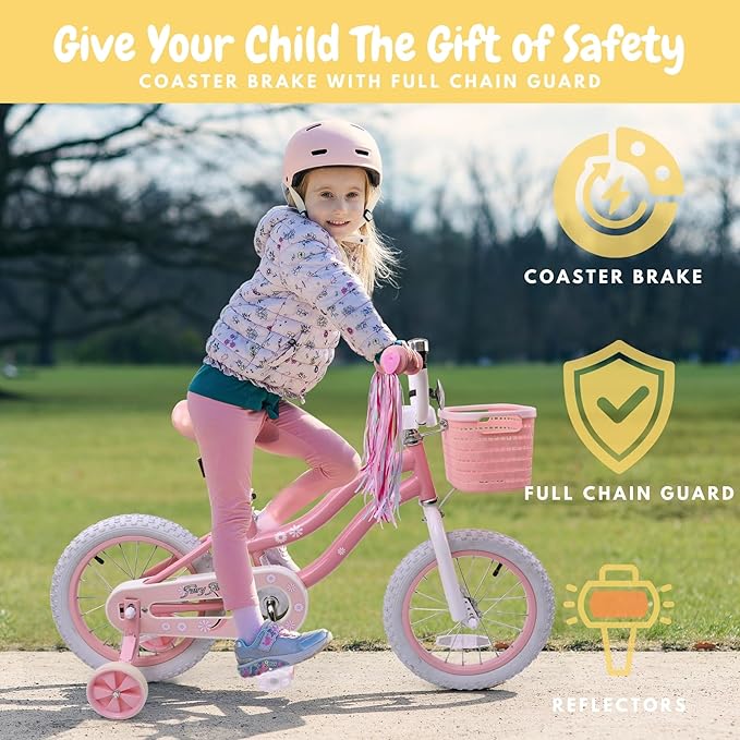 Girls Bike for Kids 3-5, Kids Bike with Training Wheels, Basket, Coaster Brake, Streamers, 16 inch Pink Pedal Bike for Kids, Birthday Gift