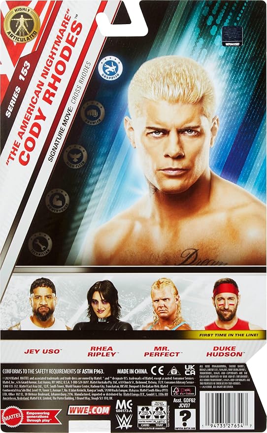 Mattel WWE Cody Rhodes “The American Nightmare” Action Figure, Main Event Series #153 6-inch Collectible with 10 Articulation Points & Life-Like Look