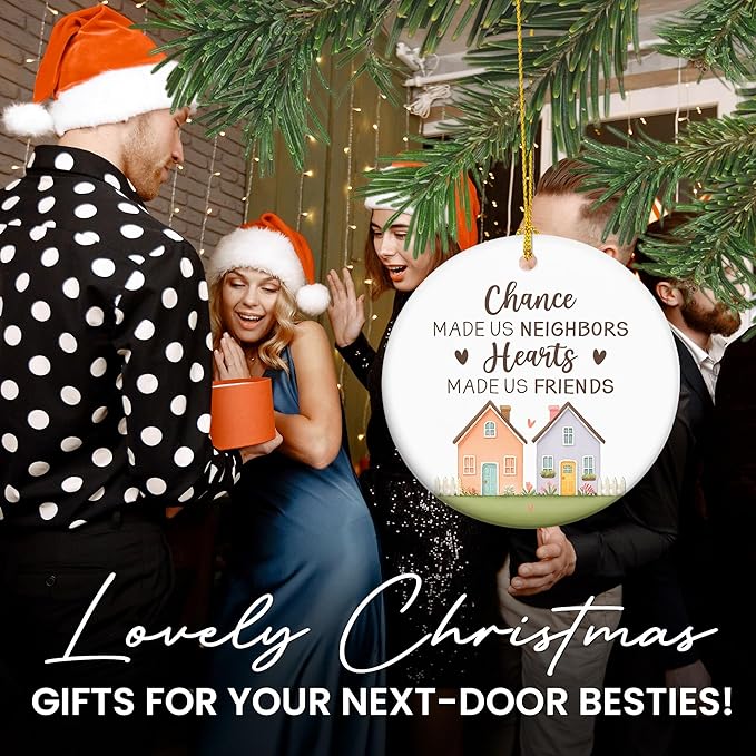 OASSIE Neighbors Friend Gifts for Women, Christmas Ornaments 2025 - The Neighborhood, Friendship Gifts for Women, Hello Neighbor Friends - Christmas Tree Decoration Ceramic Ornaments