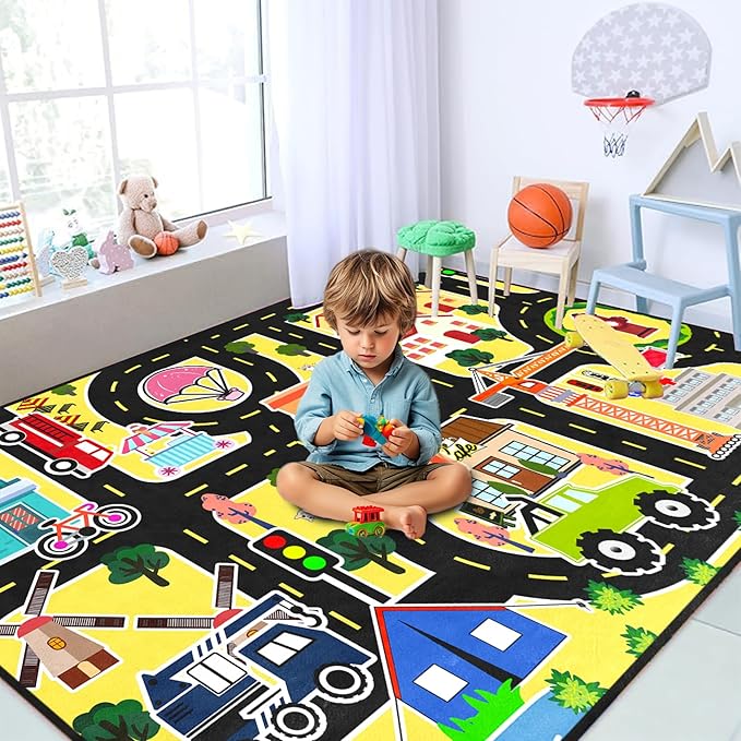 Kids Carpet City Play Mat - Cars Rugs for Boys Room Road Rug for Kids Car Track Rug for Bedroom Car Mat for Kids Toy Cars, 5x7 Feet