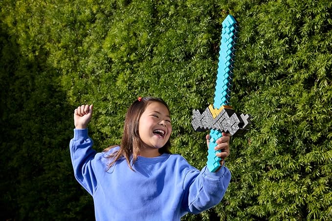 Mattel Minecraft Sword and Pickaxe 2-in-1 Toy, Button-Activated Click and Switch Role-Play Accessory Inspired by A Minecraft Movie