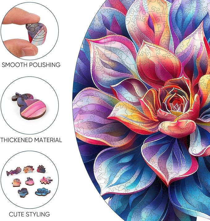 Wooden Puzzles for Adult, Flower Succulent Puzzle for Girl, Challenging Puzzle, 200 Piece Luxurious Shaped Wooden Puzzles for Adults, Family Game Medium 11.2 * 15.9in