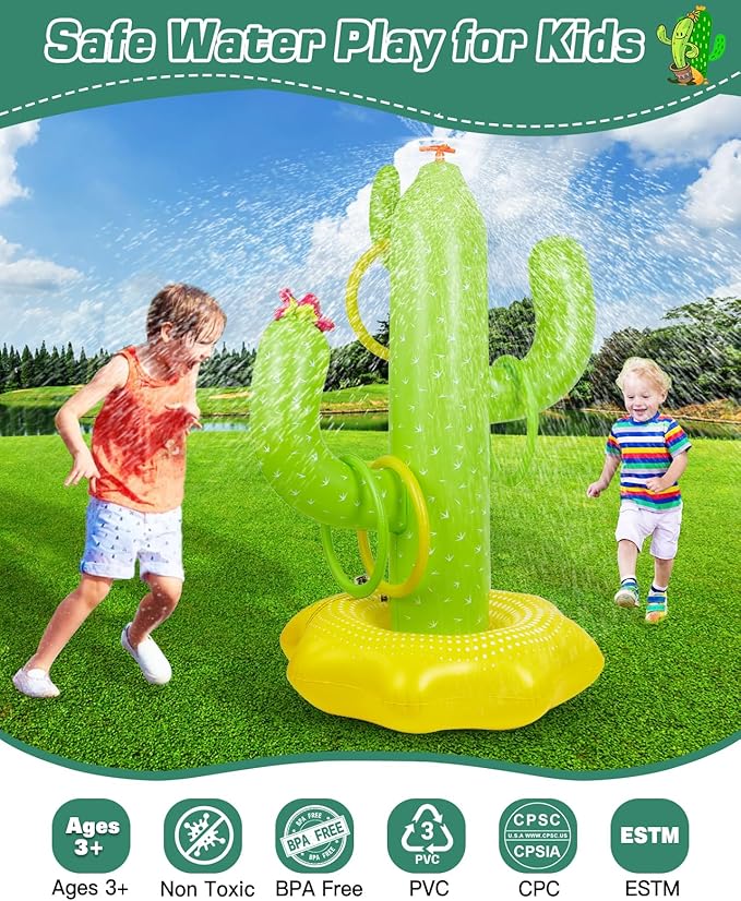 Inflatable Giant Cactus Inflatable Sprinkler - Sprinkler for Kids, Backyard Garden Sprinkler Water Toys for Boys Girls,Summer Party Fun,Water Sprinklers Inflatable Toys