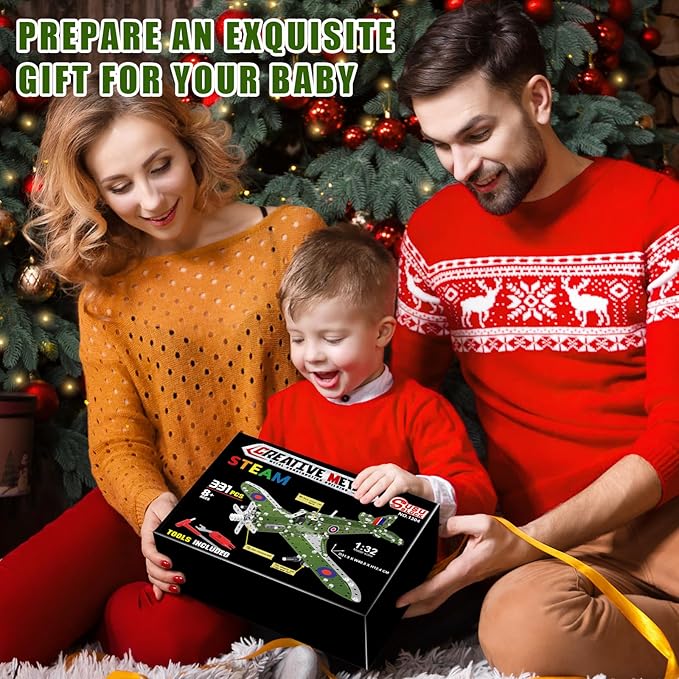 Model Airplane, Erector Set 1:32 Scale Airplane Model Metal Toys, STEM Projects for Kids Ages 8-12, DIY Education Airplane Metal Model Kits