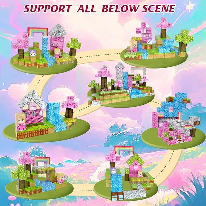 Magnetic Blocks - 110PCS Magnets Building Blocks World Set for Kids Ages 3-5 5-7 8-12, Magnetic Tiles Game Preschool Toys for 3 4 5 6 Year Old Girls Boys Gifts (Rainbow Home)