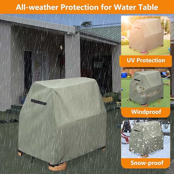 Kids Water Table Cover,Outdoor Heavy 600D Waterproof Anti-UV Dustproof Kids Water Play Table Cover,Compatible with Step2 Rain Showers Splash Pond Toddler Water Table,Grayish Green,Cover Only