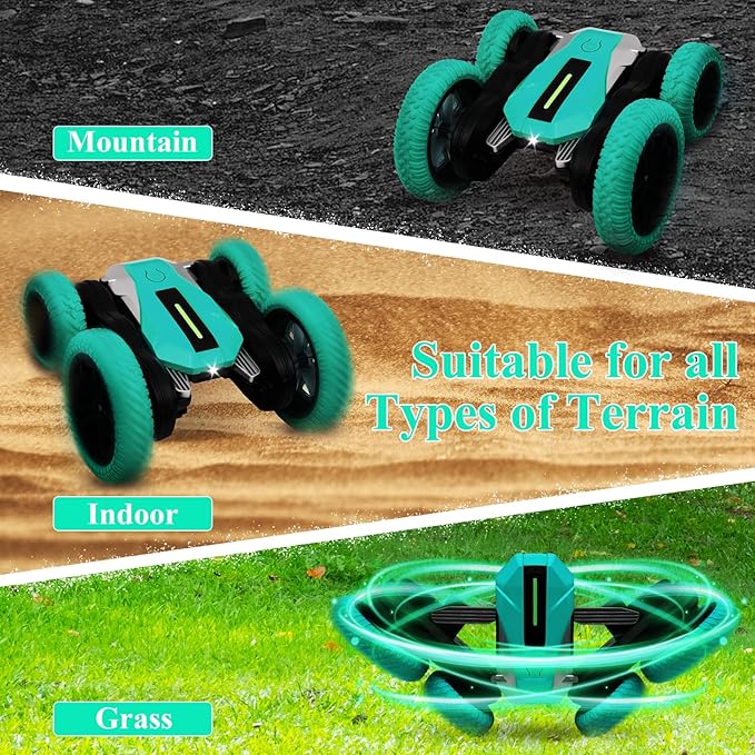 Hand Gesture Sensing Double-Sided Remote Control Car,360ยฐ 4wd Off-Road with Lights & Music Indoor/Outdoor Toy for 6-12 Age Boys Birthday Gift (Green)