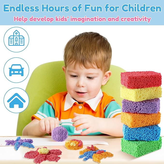 Shappy 24 Blocks Modeling Foam Clay for Kids Clay Foam Beads Education Preschool Toys for Kids Develop Creativity DIY Art Crafts, 6 Colors