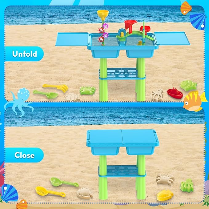 deAO Water Table for Toddlers 3-5, Kids Play Water 2 in 1 Sand and Water Table with 2 Fishing Pool Toys, Summer Outdoor Pool Backyard Toys,Birthday Party Gifts for Boys Girls(Blue)