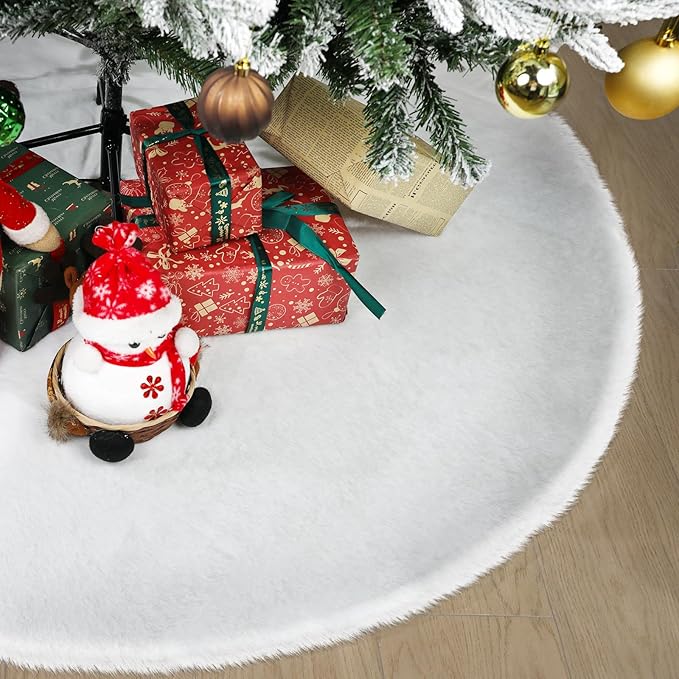 60 Inch Christmas Tree Skirt - Vonhen Extra Larger Thick Faux Fur Tree Skirt White Plush Skirt for Merry Chtistmas Party Christmas Tree Decoration