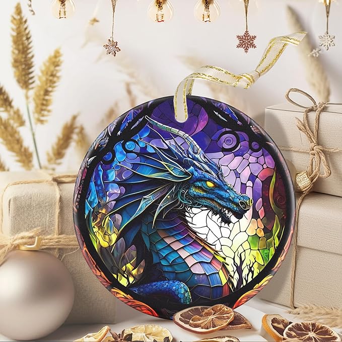 3.5 Inch Ceramic Christmas Tree Ornament, Dragon Christmas Ornaments, Heirloom Keepsake, Gift Exchange, Gift Idea, Bauble Present