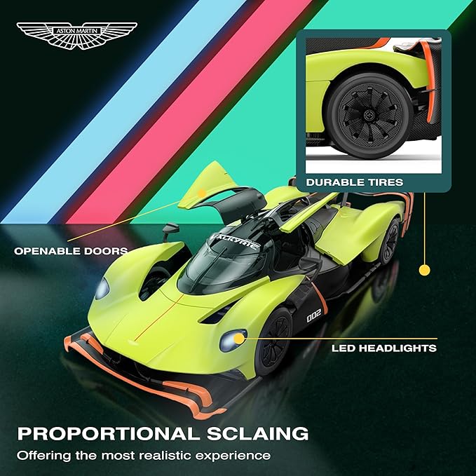 Voltz Toys 1/14 Scale Le Mans RC Car Licensed Aston Martin Valkyrie AMR Pro Remote Control Toy Car Model for Kids and Adults with Open Doors and Lights Gift for Kids and Adult (Green)