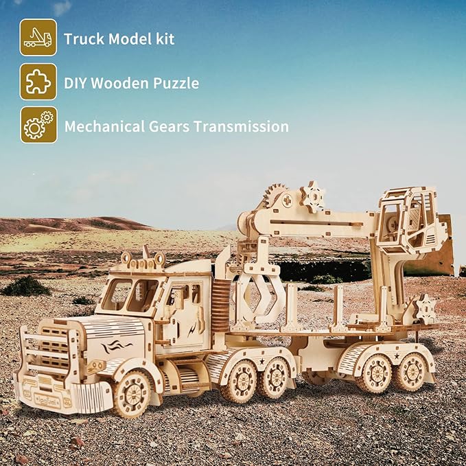 3D Wooden Puzzle for Adults, Wooden Mechanical Truck Crane Puzzles, DIY Model Building Kit Handicraft Wood Craft Hobbies Toy, Birthday for Hobbyist Teens Family Women Men, 428 Pieces
