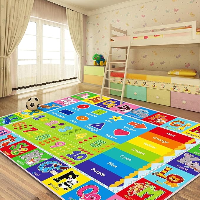 ABC Play Carpet for Kids – Extra Large Preschool Rug with ABCs, Numbers, Animals, and Colors for Playroom & Classroom - (59X39.4Inches)