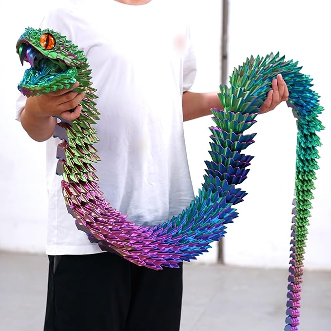 47.5inch Super Large 3D Printed Snake Models,Movable Teeth,Flexible Joint Animal lacertid Figurines, Stress Relief, Fidget restlessness, ADHD Toys, Surprise Fantasy Gifts (RGB/79inch)