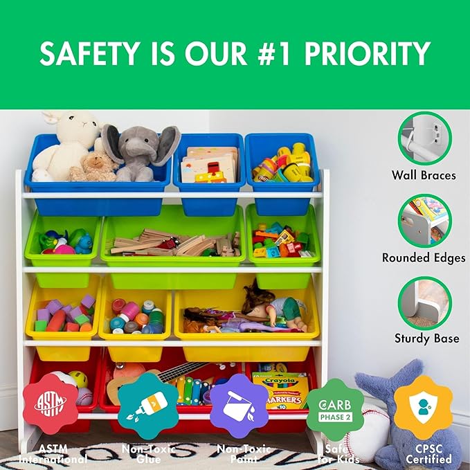 Humble Crew, White/Primary Kids' Toy Storage Organizer with 12 Plastic Bins
