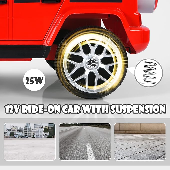 OLAKIDS 12V Kids Ride On Car, Licensed Mercedes Benz G63 Electric Vehicle with Remote Control, Double Open Doors, Music, Bluetooth, 2 Speeds, Wheels Suspension, Battery Powered Driving Toy (Red)