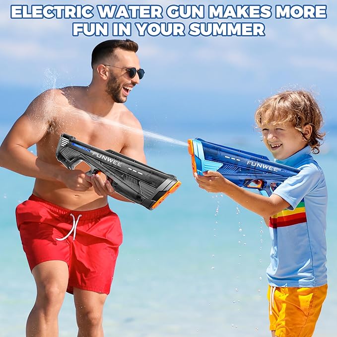 2 Pack Electric Water Gun for Adults Kid, Powerful Automatic Squirt Gun, High Powered Shooting 100+ Times, Long Range Auto Water Blaster, Pool Outdoor Water Toy(Transparent Black+Blue)