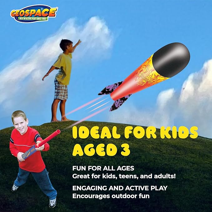 Geospace Hand Held Pump Rocket SR. Size (Single Pump) – Flying Foam Rockets Outdoor Toys for Kids, Boys & Girls – 36" Rocket Set – Hand Stomper Rockets Toy - Cool Toys for Fun