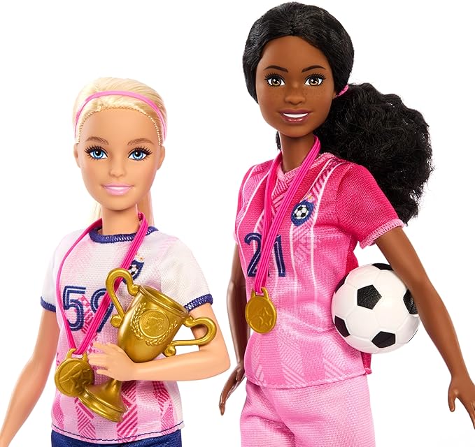 Barbie Careers Playset, Soccer Player Set with 2 Fashion Dolls & 15 Accessories Including Barbie Brooklyn”, Blonde Petite Player, 2 Nets & More