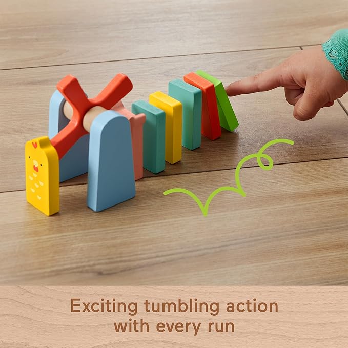 Fisher-Price Wood Preschool Game Domino Run Playset, 72-Piece Wooden Building Set for Kids Ages 3+ Years