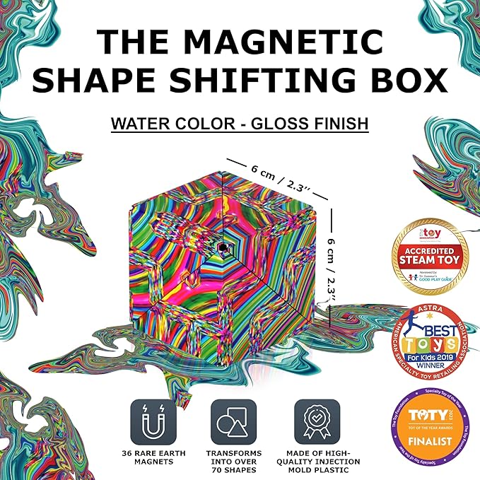 SHASHIBO Shape Shifting Box - STEM Magnetic Fidget Cube That Transforms Into Over 70 Shapes, Download Fun in Motion Toys Mobile App (Water Color)