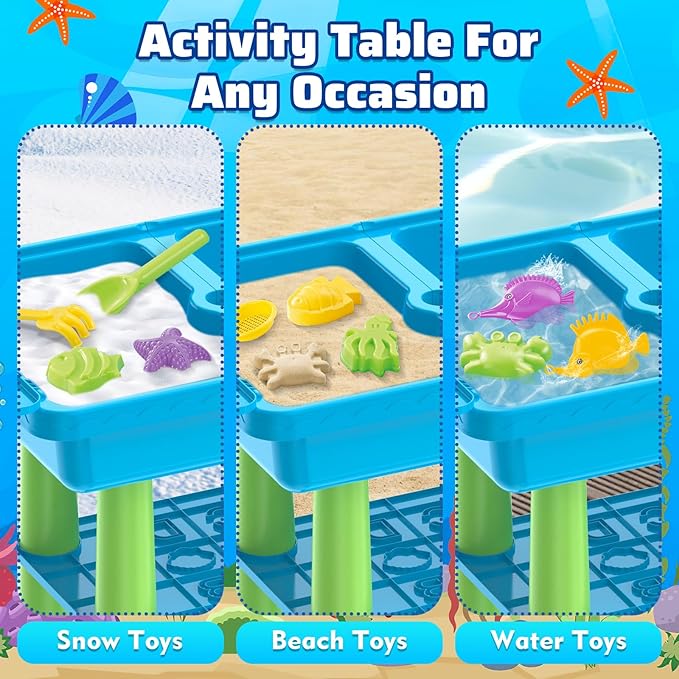 deAO Water Table for Toddlers 3-5, Kids Play Water 2 in 1 Sand and Water Table with 2 Fishing Pool Toys, Summer Outdoor Pool Backyard Toys,Birthday Party Gifts for Boys Girls(Blue)