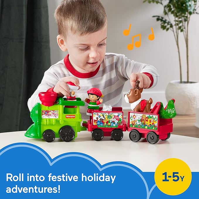 Fisher-Price Little People Toddler Toy Musical Christmas Train with Santa Elf & Reindeer Figures for Pretend Play Kids Ages 1+ Years (Amazon Exclusive)