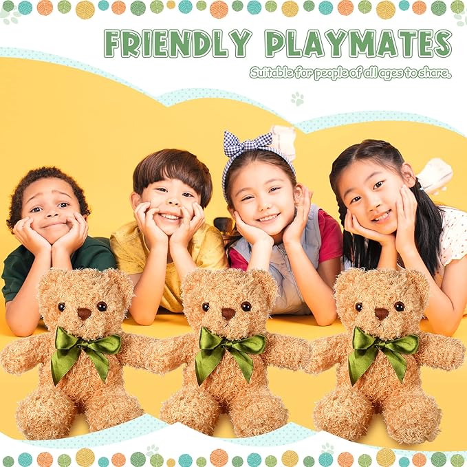 HyDren 24 Pcs Bear Stuffed Animals Bulk Cute Bear Plush Doll for Kids 10 Inch Children's Sleeping and Playing Toy Preschool Animals with Bow for Baby Shower Wedding Graduation Birthday Party