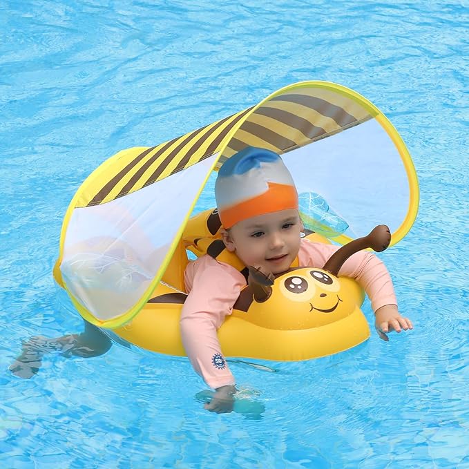 Free Swimming Baby Inflatable Baby Pool Float Ring Size Improved Bumble Bee Toddler Swim Trainer for Age of 3-36 Months (Yellow, Small)