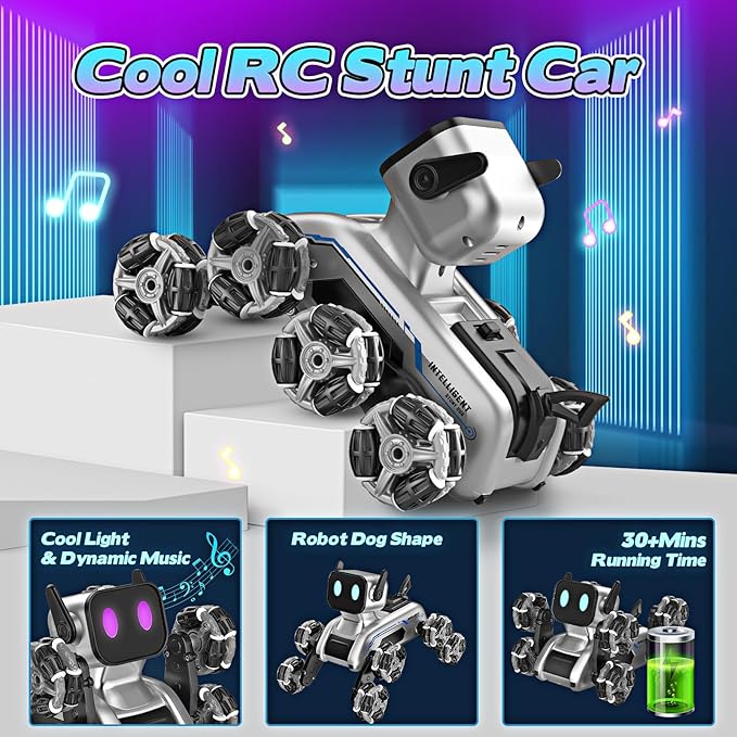 Robot Dog Toys for Age 8-13, 8WD Remote Control Cars Robot Dog Rc Car with Light & Sound, Toys Gifts for 6 7 8 9 10 11 12 Year Old Boys Christmas Birthday Coolest Gifts for Boys 8-12