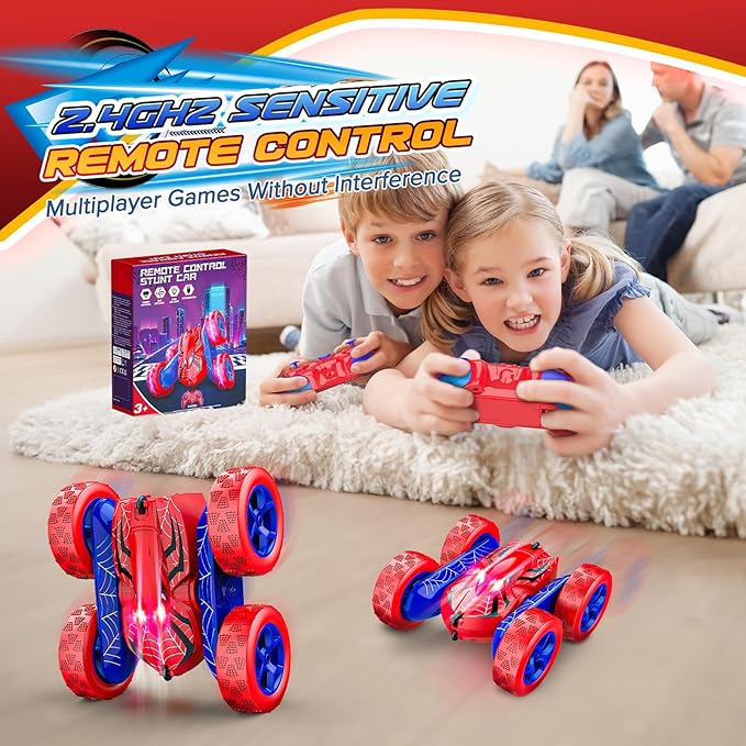 RC Car Toys for 3 4 5 6 7 8 9 10 Year Old Boys,Double Sided 360° Flip 4WD Remote Control Car 2.4GHz Electric Rechargeable Toys for Ages 4-6 5-7 for Birthday Halloween Christmas Easter Basket Stuffers
