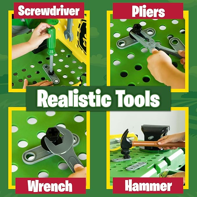 John Deere Kids Workbench, Power Tools Workshop, Build Your Own Toy Tool Box with 39 Realistic Toy Tools and Accessories, 5+