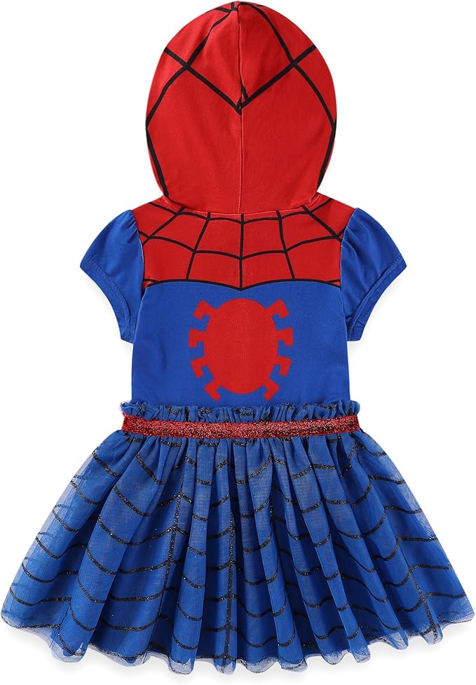 Marvel Spider-Man Girls Hooded Tulle Cosplay Dress for Toddler and Big Kids
