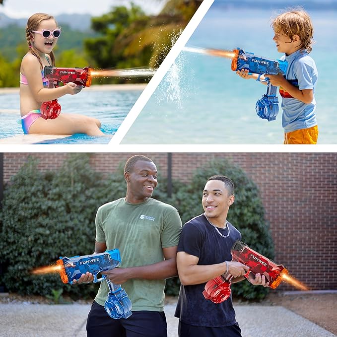2025 New Upgrade 2 Pack Electric Water Guns, Light Up Full Automatic Squirt Gun High Capacity 500+ Water Blasts, Long Range Water Blaster Soaker, Outdoor Pool Auto Water Toy for Adult Kid