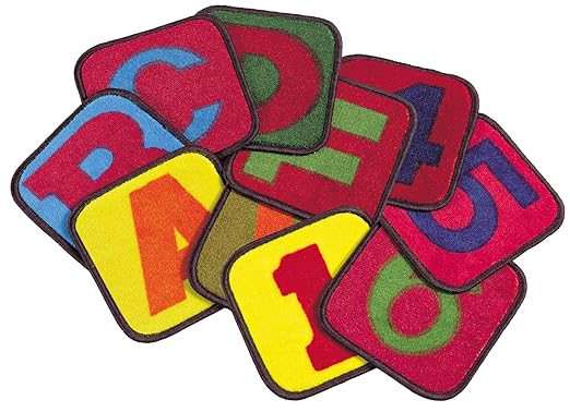 Flagship Carpets Alphabet Number Seating Squares – 12"x12" Durable and Colorful Kids Carpet Tiles for Classroom, Daycare, Playroom, or Home Learning – Set of 26
