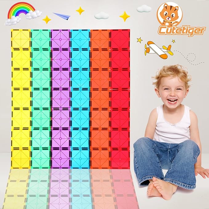 Magnetic Tiles, Magnet Tiles, Magnetic Building Blocks, Square Building Castle, Preschool Toys, STEM Stacking Construction Toys for Boys Girls 3 Years up