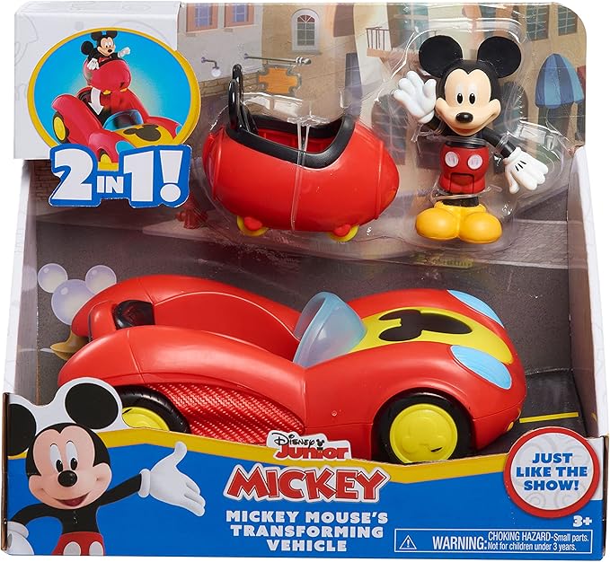 Disney Junior Mickey Mouse Funhouse Transforming Vehicle, Mickey Mouse, Red Toy Car, Preschool, Kids Toys for Ages 3 Up by Just Play