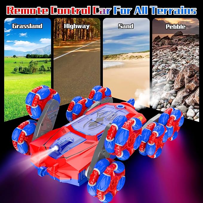 Remote Control Cars for Boys Gifts: Spider RC Cars Toys for Ages 6 7 8 9 10 11 12 13 Years Old - 2.4GHz 8WD Wall Climbing Remote Control Car for Kids Gesture Sensing RC Stunt Car with Light & Music