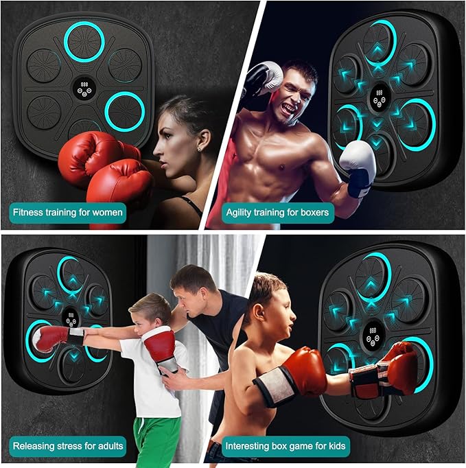 2025 New Model Smart Music Boxing Machine for Adults and Kids, Training Machine with LED Electronic Wall Mounted, Home Indoor Workout Equipment with Premium Boxing Gloves