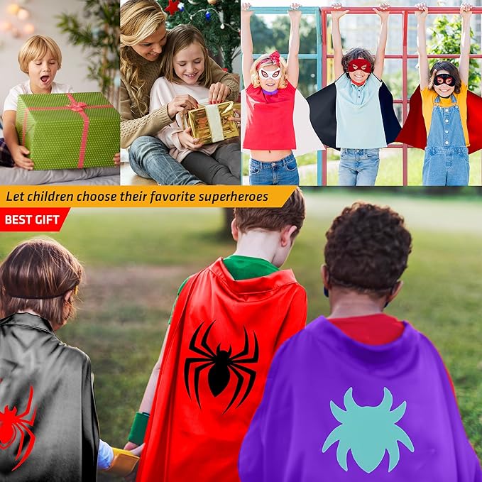 TEEHOME 3 Pack Spider Capes and Masks - His Amazing Friend for Kids Birthday Party Favors - Dress-Up Costume Set - Superhero Supplies, Decorations, Halloween Costumes, Gifts for Boys & Girls