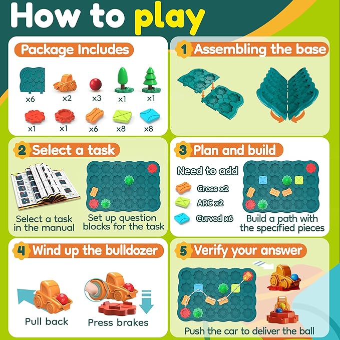 Kids Toys STEM Board Games - Logic Road Builder Brain Teasers Puzzles for 4 5 6 7 Year Old Boys Girls, Educational Montessori Birthday Gifts for Ages 4-8 Preschool Classroom Learning (41 PCS)
