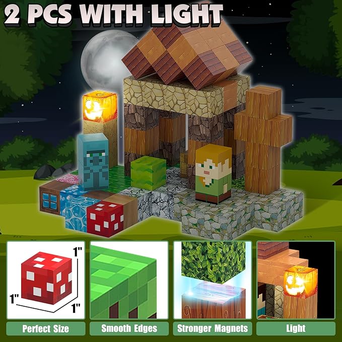 Magnetic Blocks Toy Building Set for Kids 3+, Light Up Magnetic Building Blocks, 3D Construction Build Toys STEM Sensory Magnet Cubes Christmas Birthday Present