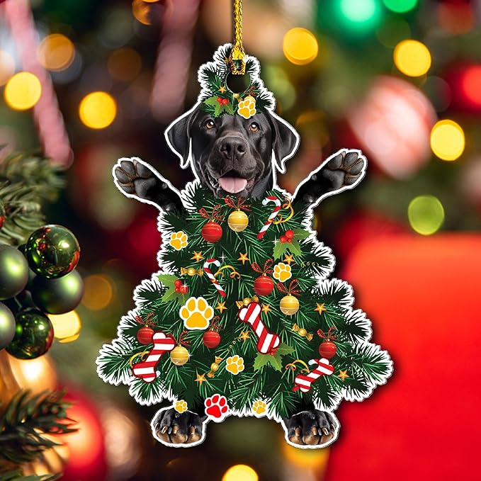 2025 Black Labrador Retriever Dog Christmas Ornament - Adorable Dog Dressed as a Christmas Tree - Fun and Festive Acrylic Decoration (Black Labrador Retriever Tree)