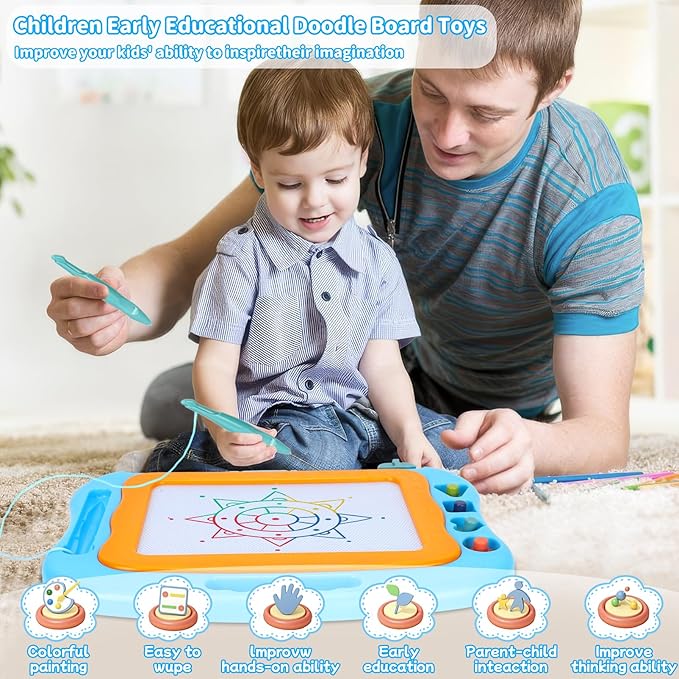 BABLOCVID Magnetic Drawing Board Toddler Toys for Boys Girls, 15 Inch Erasable Doodle Board for Kids Colorful Etch Education Sketch Doodle Pad Toddler Toys for Age 3 4 5 6 7 Year Old Boy Girl Blue