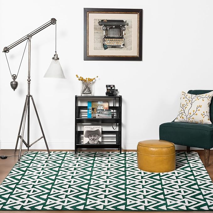 Ompaa Ultra Soft Shaggy Rugs Memory Foam Bedroom Carpet, Green and White 3x5 Feet, Plush Geometric Textured Area Rugs for Living Room Couch Dorm Bedside Kids Girls Teens Room Nursery Decor Floor Mat