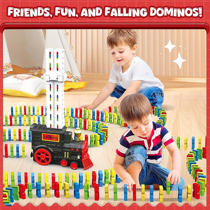 Domino Train Toys Games for Kids - Automated Dominoes-Placing Model Train with 120PCS Blocks Learning Patience & Logic Through Play for Toddlers Age 3-4 Montessori Toys for 3-4 Year Old boy